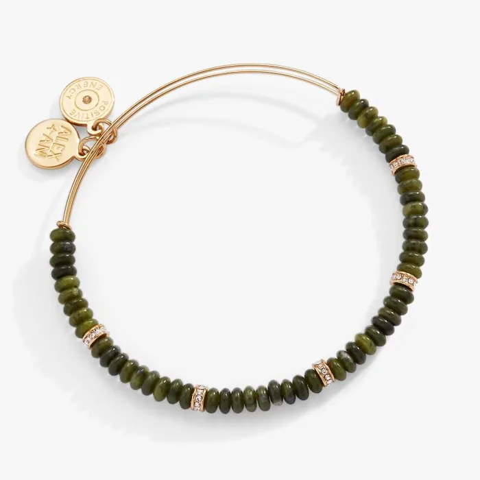Bracelets Women Alex And Ani Green SemiPrecious Rondelle Beaded Bangle Gold