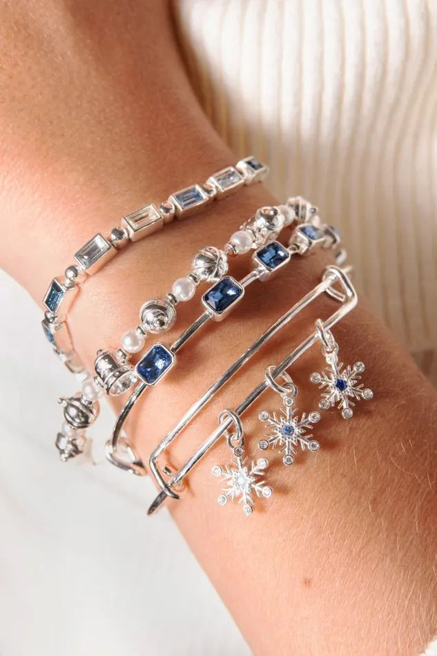 Bracelets Women Alex And Ani Snowflake Charm Bangle Stainless Steel Silver