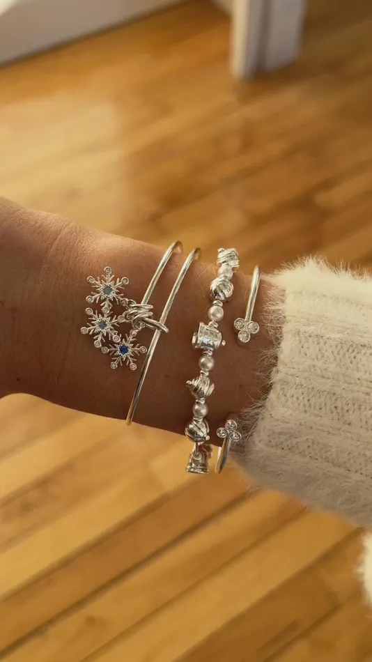Bracelets Women Alex And Ani Snowflake Charm Bangle Stainless Steel Silver