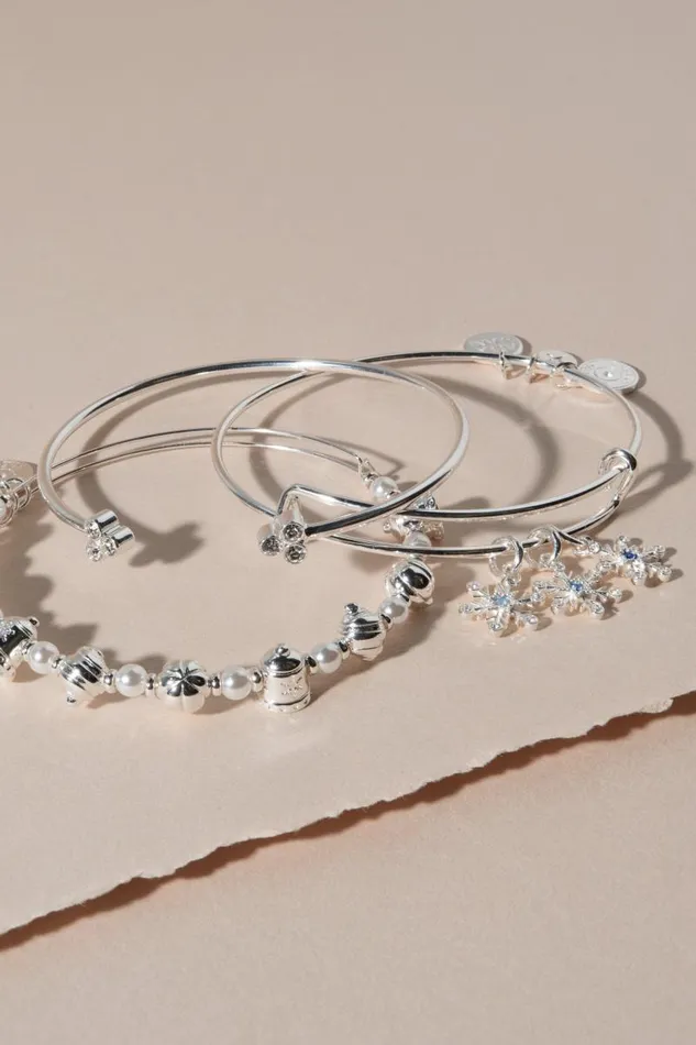 Bracelets Women Alex And Ani Snowflake Charm Bangle Stainless Steel Silver