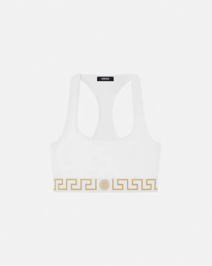 Bras and Briefs Women Versace Greca Border Scoop Bralette White