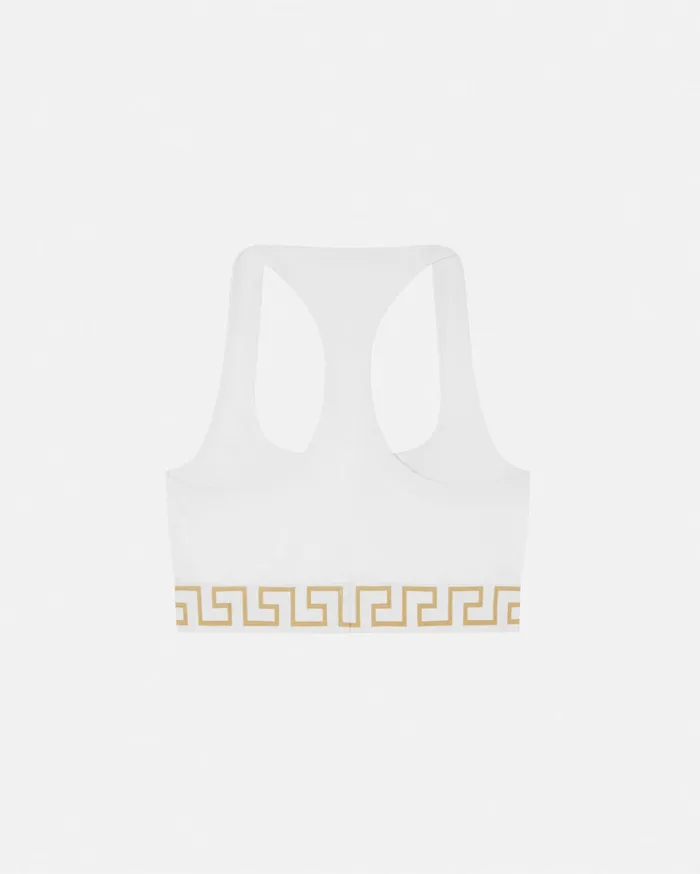 Bras and Briefs Women Versace Greca Border Scoop Bralette White