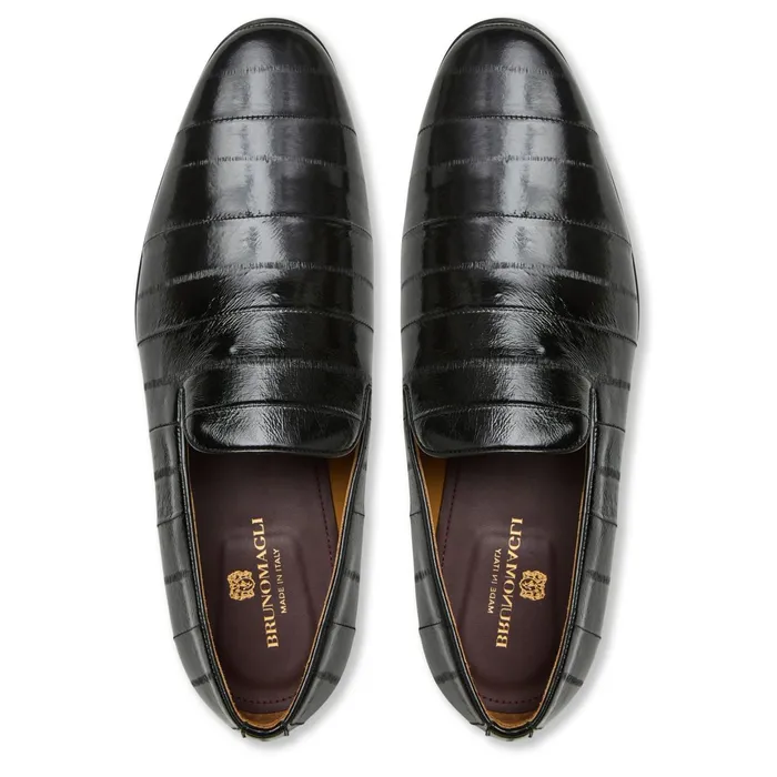 Bruno Magli Bellino Leather Loafer Black Eel Men Loafers and Slipons