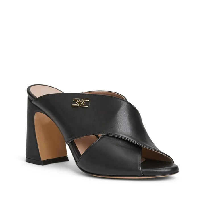 Bruno Magli FATIMA Cross Band Heel BLACK Women Sandals and Slides