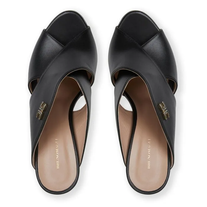 Bruno Magli FATIMA Cross Band Heel BLACK Women Sandals and Slides