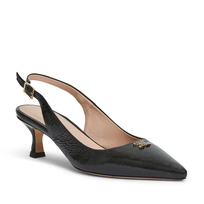 Bruno Magli FIONA Slingback Pump BLACK CRINKLE PATENT Women Heels
