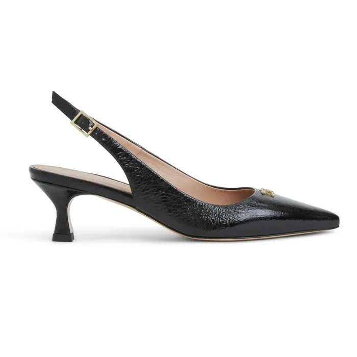 Bruno Magli FIONA Slingback Pump BLACK CRINKLE PATENT Women Heels