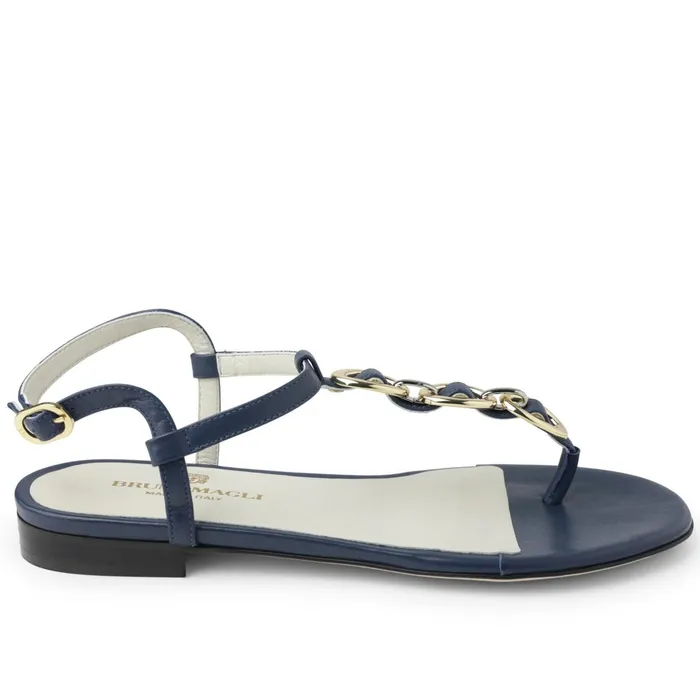 Bruno Magli Marina Leather Embellished Thong Sandal 8211 Navy Women Sandals and Slides