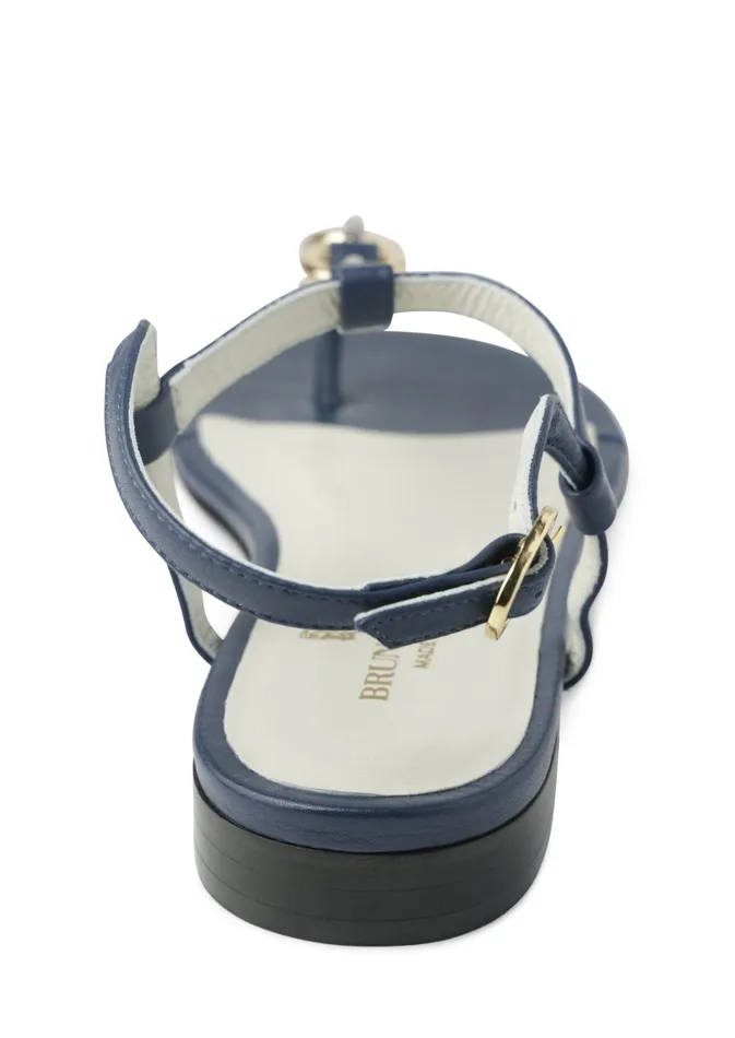 Bruno Magli Marina Leather Embellished Thong Sandal 8211 Navy Women Sandals and Slides