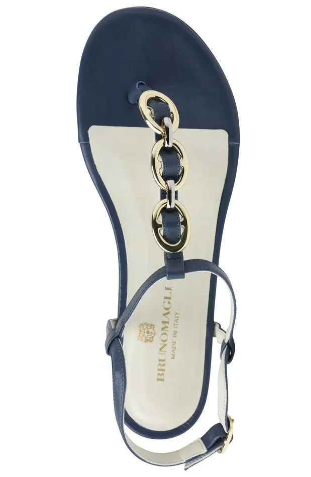 Bruno Magli Marina Leather Embellished Thong Sandal 8211 Navy Women Sandals and Slides