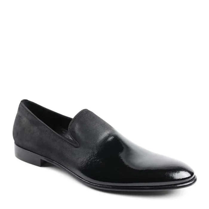 Bruno Magli Monet ALine Patent Suede Smoking Slipper 8211 Black Men Loafers and Slipons