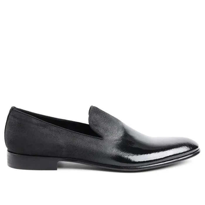 Bruno Magli Monet ALine Patent Suede Smoking Slipper 8211 Black Men Loafers and Slipons