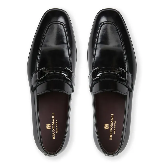 Bruno Magli Saffo Slip On Black Bit Loafer Black Leather Men Dress Shoes