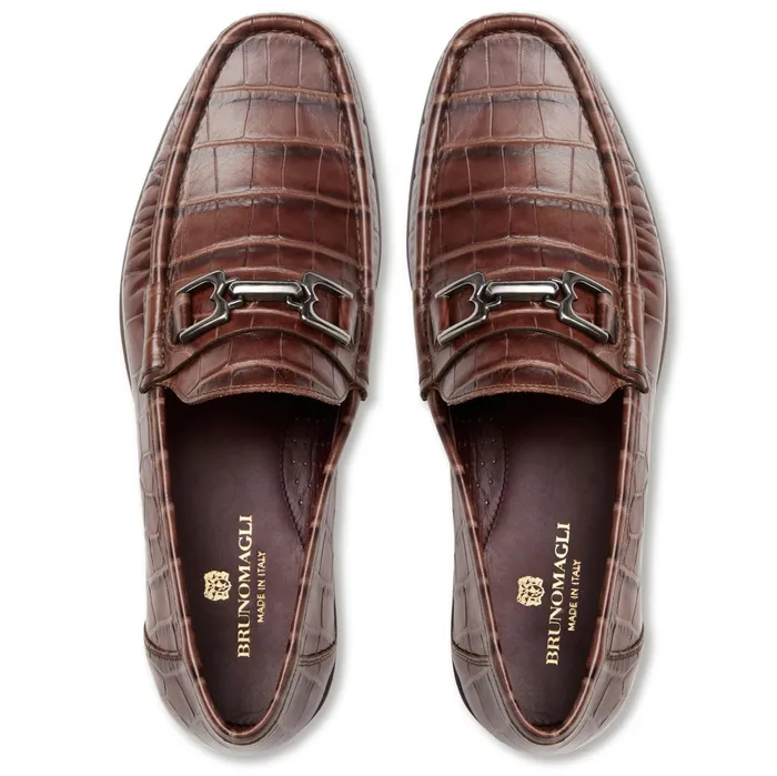 Bruno Magli Trieste Classic Moccasin Brown Croc Men Loafers and Slipons