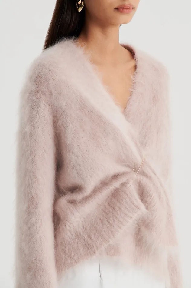 BRUSHED MOHAIR WRAP CARDIGAN MINK Women Knitwear Scanlan Theodore BRUSHED MOHAIR WRAP CARDIGAN MINK Women Knitwear Scanlan Theodore