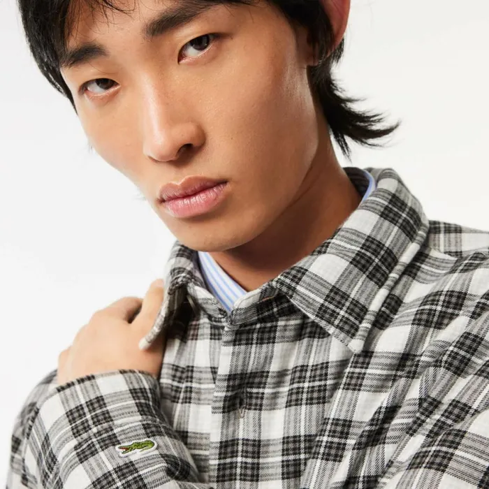 Button Down Shirts Men Lacoste Men039s Checked Overshirt With Quilted Lining Black White Kbr