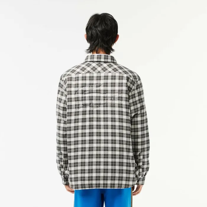 Button Down Shirts Men Lacoste Men039s Checked Overshirt With Quilted Lining Black White Kbr