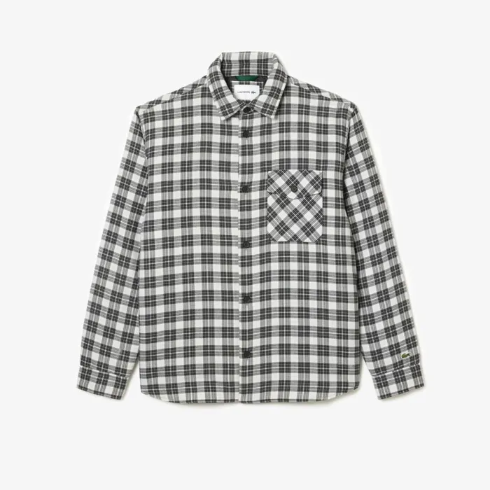 Button Down Shirts Men Lacoste Men039s Checked Overshirt With Quilted Lining Black White Kbr
