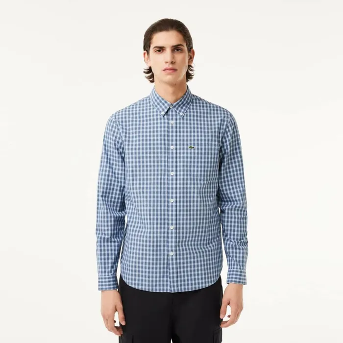 Button Down Shirts Men Lacoste Men039s Checked Poplin Shirt Blue White Ir8