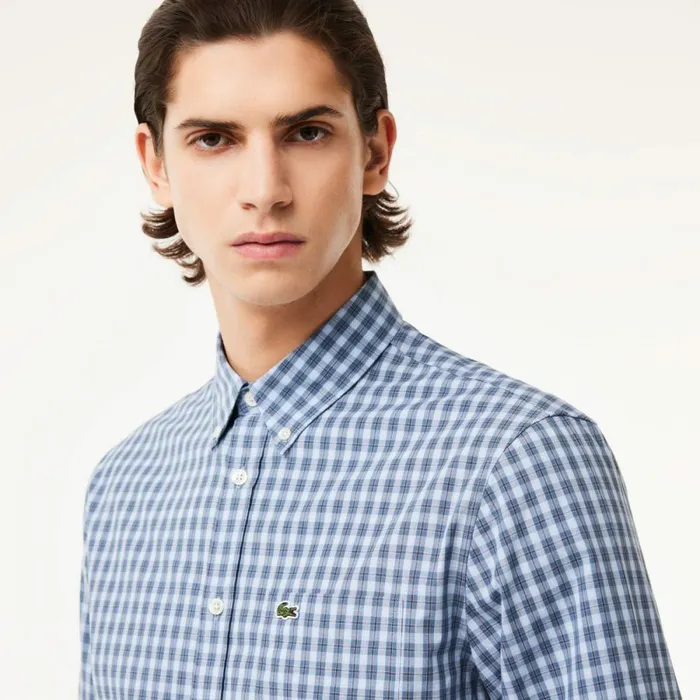Button Down Shirts Men Lacoste Men039s Checked Poplin Shirt Blue White Ir8