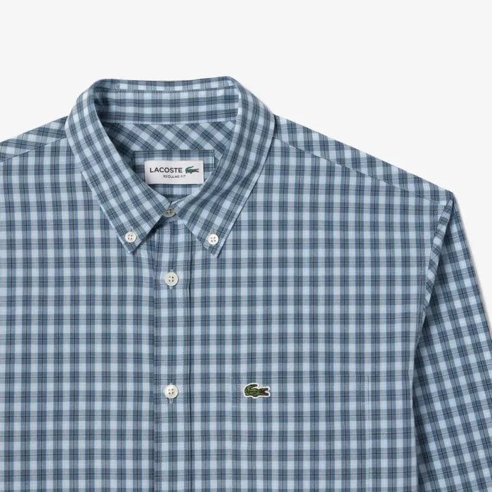 Button Down Shirts Men Lacoste Men039s Checked Poplin Shirt Blue White Ir8