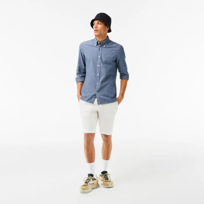 Button Down Shirts Men Lacoste Men039s Slim Fit Cotton Chambray Shirt Blue Cdz