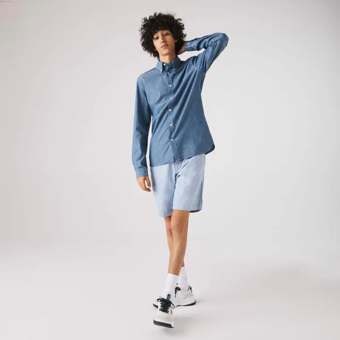 Button Down Shirts Men Lacoste Men039s Slim Fit Cotton Chambray Shirt Blue Cdz