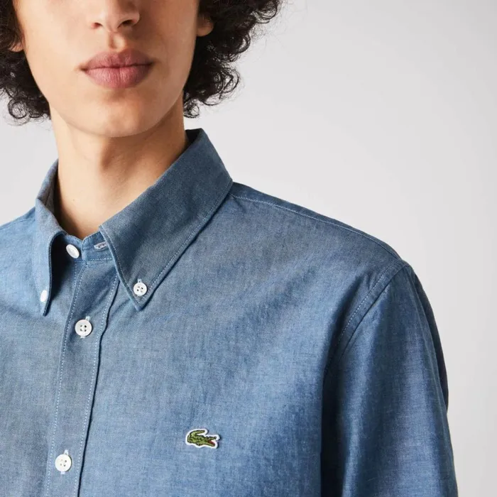 Button Down Shirts Men Lacoste Men039s Slim Fit Cotton Chambray Shirt Blue Cdz