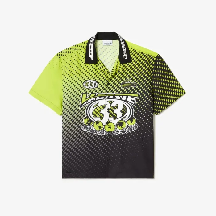 Button Down Shirts Men Lacoste Mens Short Sleeve Ombr Checkerboard Print Shirt Yellow Black G65