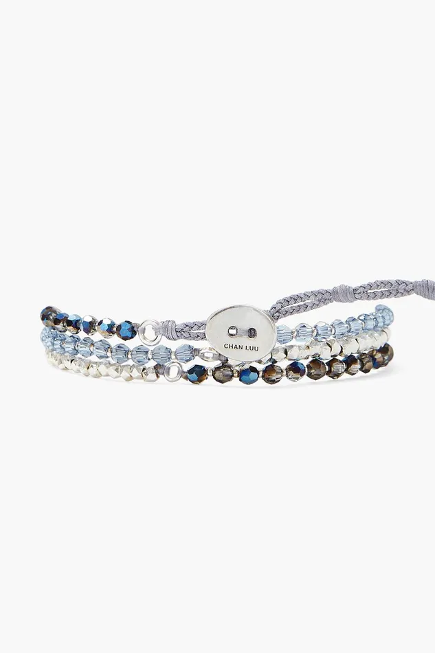 Chan Luu Bracelets Silver Bar Triple Naked Wrap Bracelet Blue Crystal Mix 8211 Women
