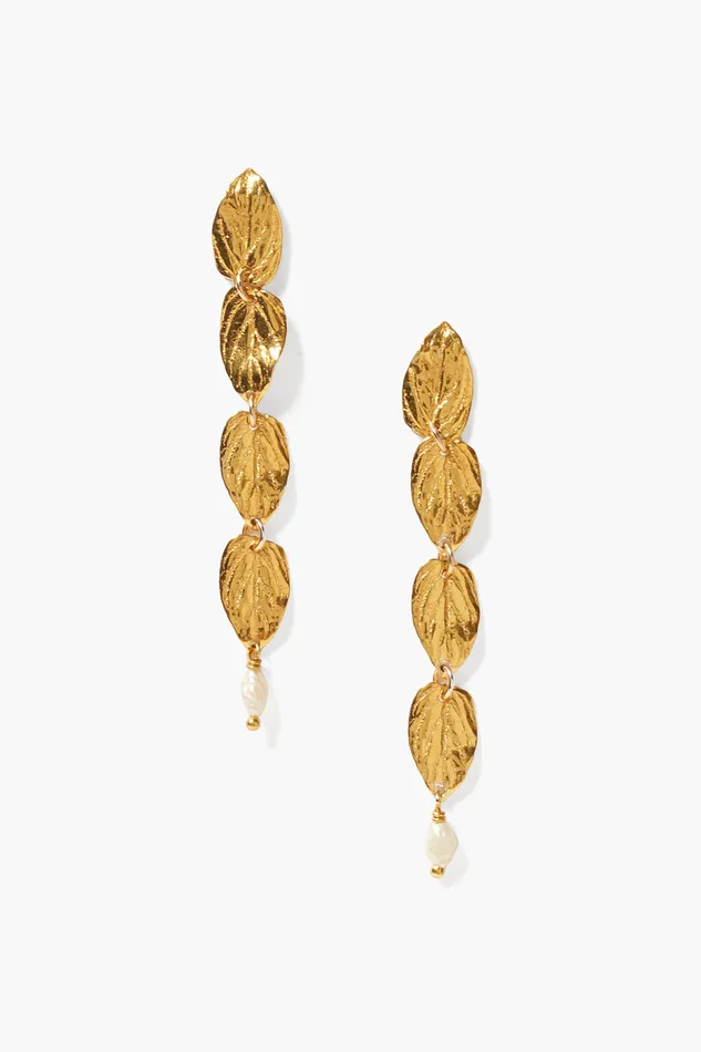 Chan Luu Earrings Falling Leaf Tiered Earrings White Pearl 8211 Women