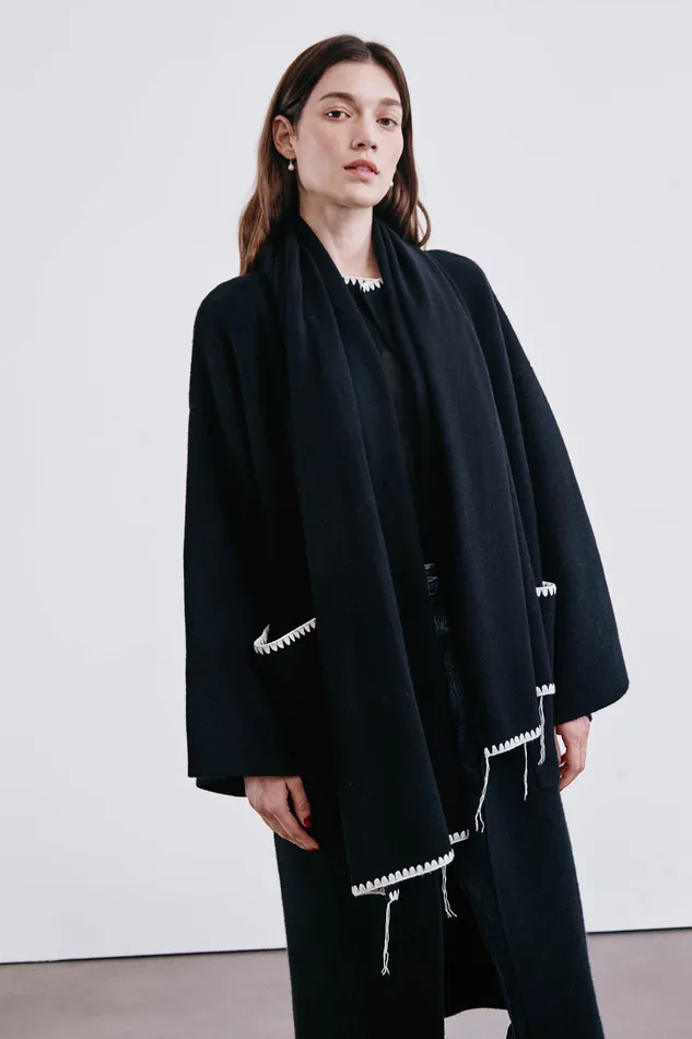 Chan Luu Scarves Blanket Stitch Scarf Black 8211 Women