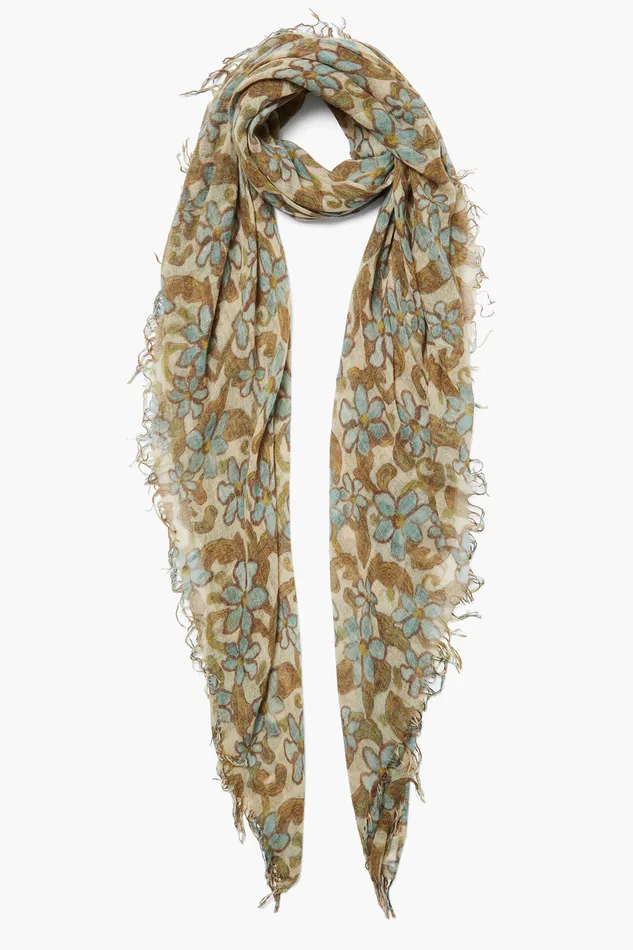 Chan Luu Scarves Cashmere And Silk Scarf Cloud Cream Daisy Floral 8211 Women