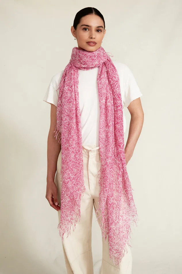 Chan Luu Scarves Cashmere And Silk Scarf Pink Hibiscus Floral 8211 Women