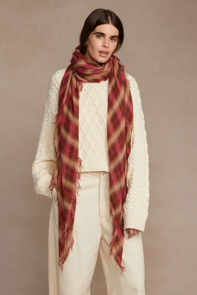 Chan Luu Scarves Cashmere And Silk Scarf Savvy Red Sapphire Plaid 8211 Women