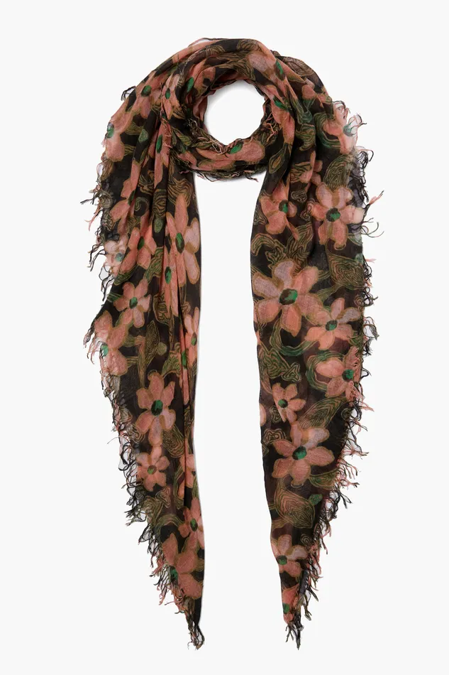 Chan Luu Scarves Cashmere And Silk Scarf Vibrant Green Meadow Floral 8211 Women