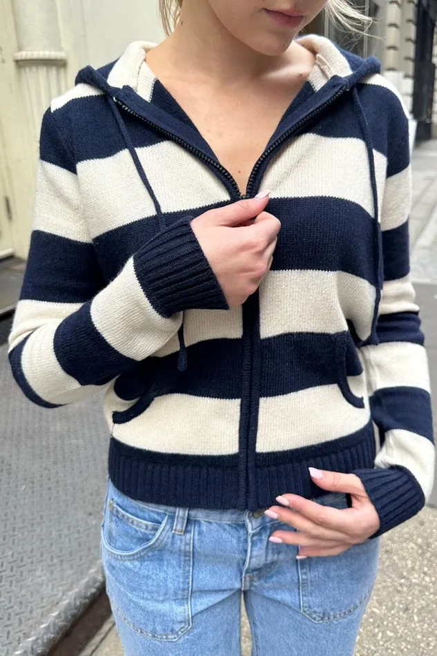 Clothing Alana Wool Striped Zip Up Sweater Brandy Melville SWEATERS