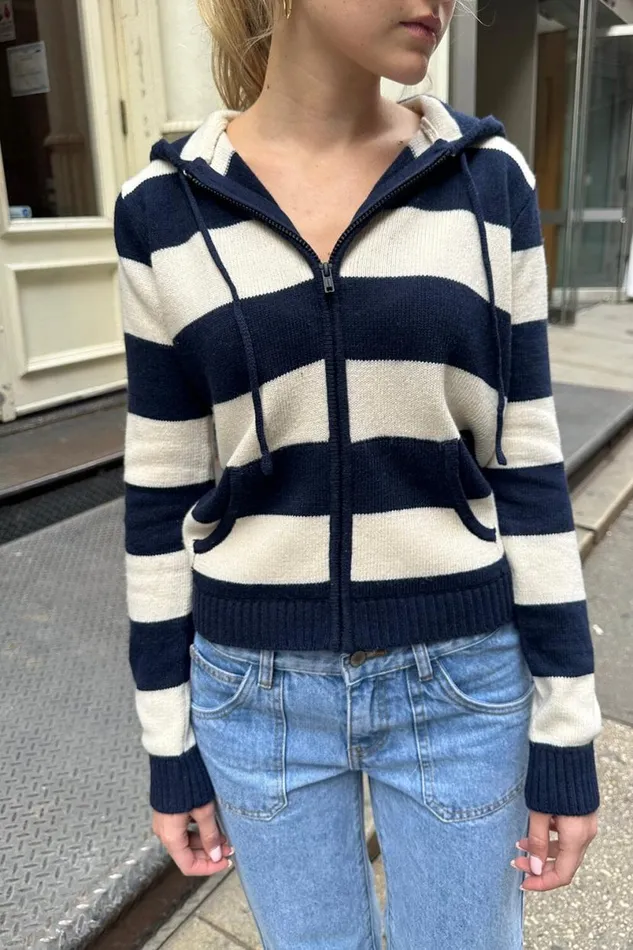 Clothing Alana Wool Striped Zip Up Sweater Brandy Melville SWEATERS