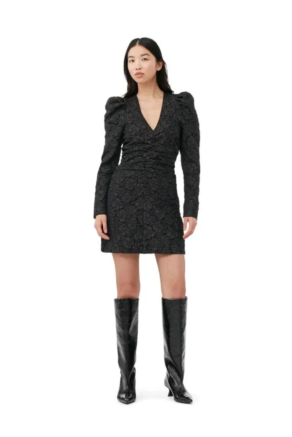 Clothing GANNI Dresses Black Jacquard Vneck Mini Dress Black