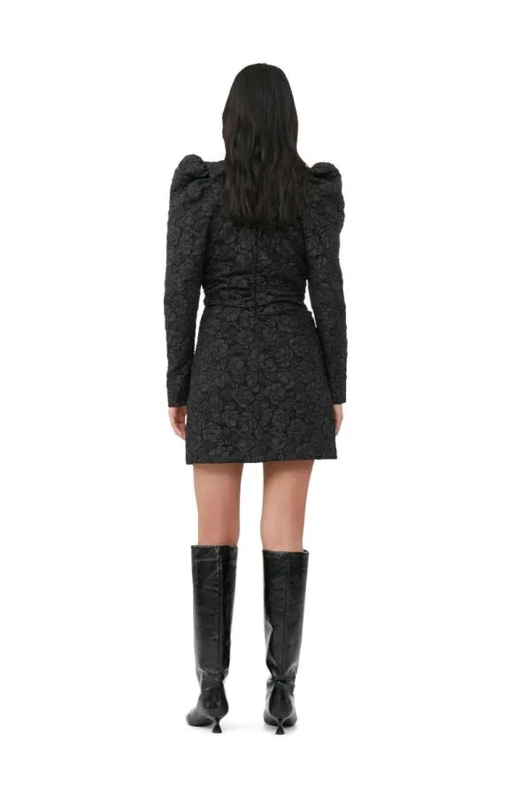 Clothing GANNI Dresses Black Jacquard Vneck Mini Dress Black Clothing GANNI Dresses Black Jacquard Vneck Mini Dress Black