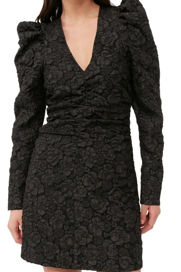 Clothing GANNI Dresses Black Jacquard Vneck Mini Dress Black Clothing GANNI Dresses Black Jacquard Vneck Mini Dress Black