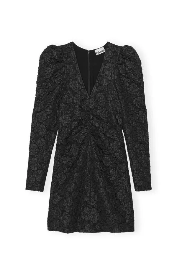 Clothing GANNI Dresses Black Jacquard Vneck Mini Dress Black Clothing GANNI Dresses Black Jacquard Vneck Mini Dress Black