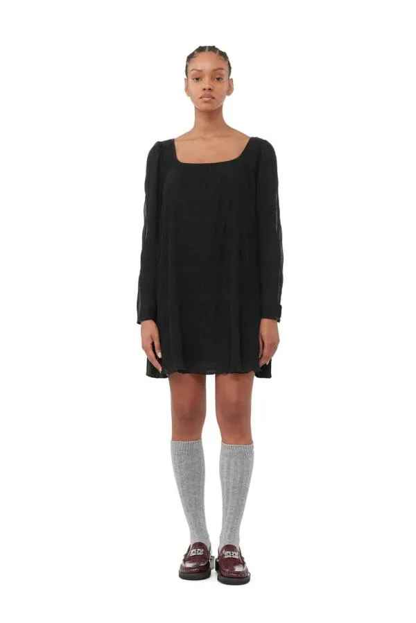 Clothing GANNI Dresses Black Pleated Georgette Mini Dress Black