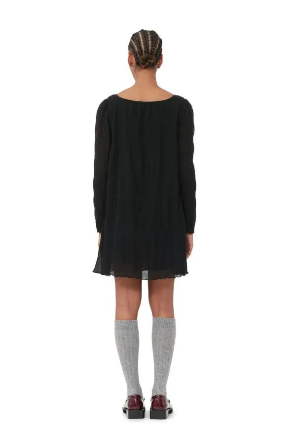 Clothing GANNI Dresses Black Pleated Georgette Mini Dress Black