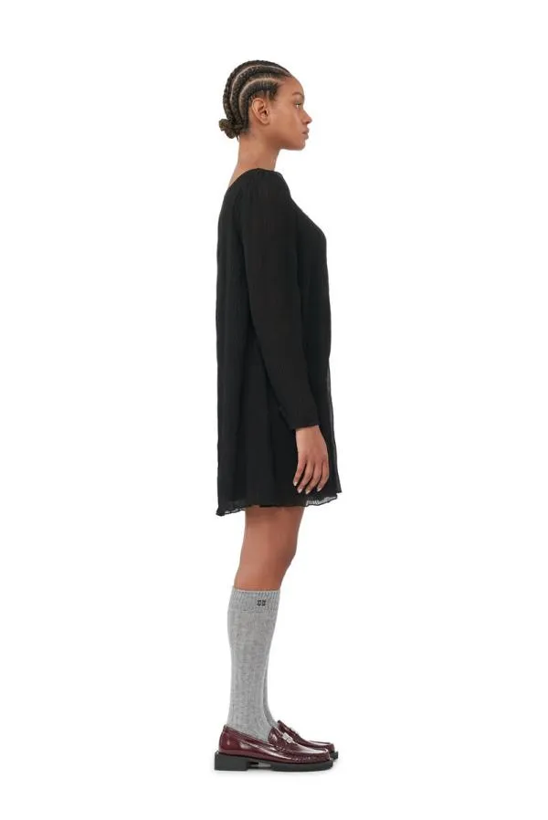 Clothing GANNI Dresses Black Pleated Georgette Mini Dress Black