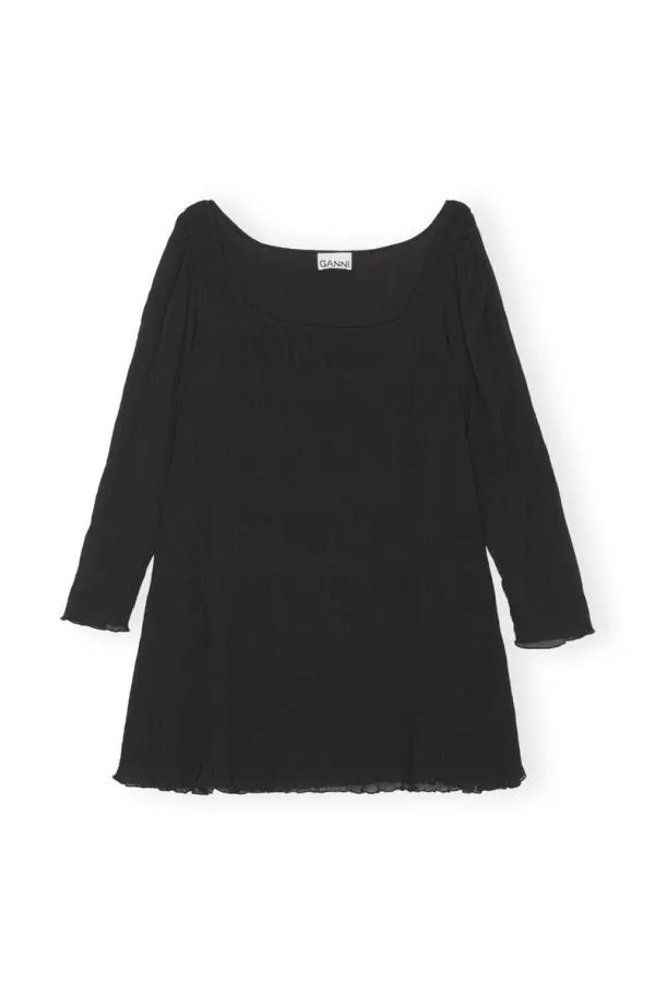 Clothing GANNI Dresses Black Pleated Georgette Mini Dress Black