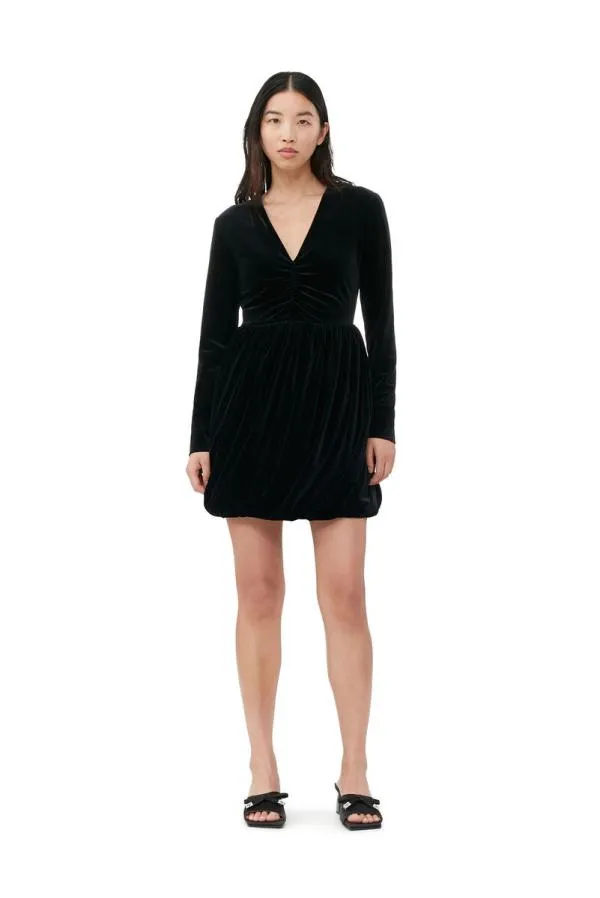 Clothing GANNI Dresses Black Velvet Jersey Balloon Mini Dress Black