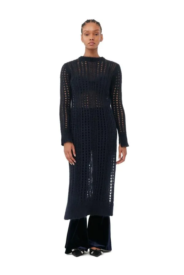 Clothing GANNI Dresses Blue Mohair Lace Dress Sky Captain