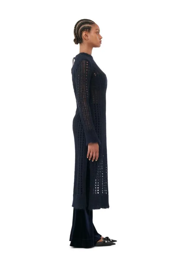 Clothing GANNI Dresses Blue Mohair Lace Dress Sky Captain