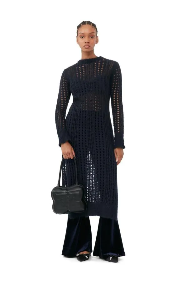 Clothing GANNI Dresses Blue Mohair Lace Dress Sky Captain